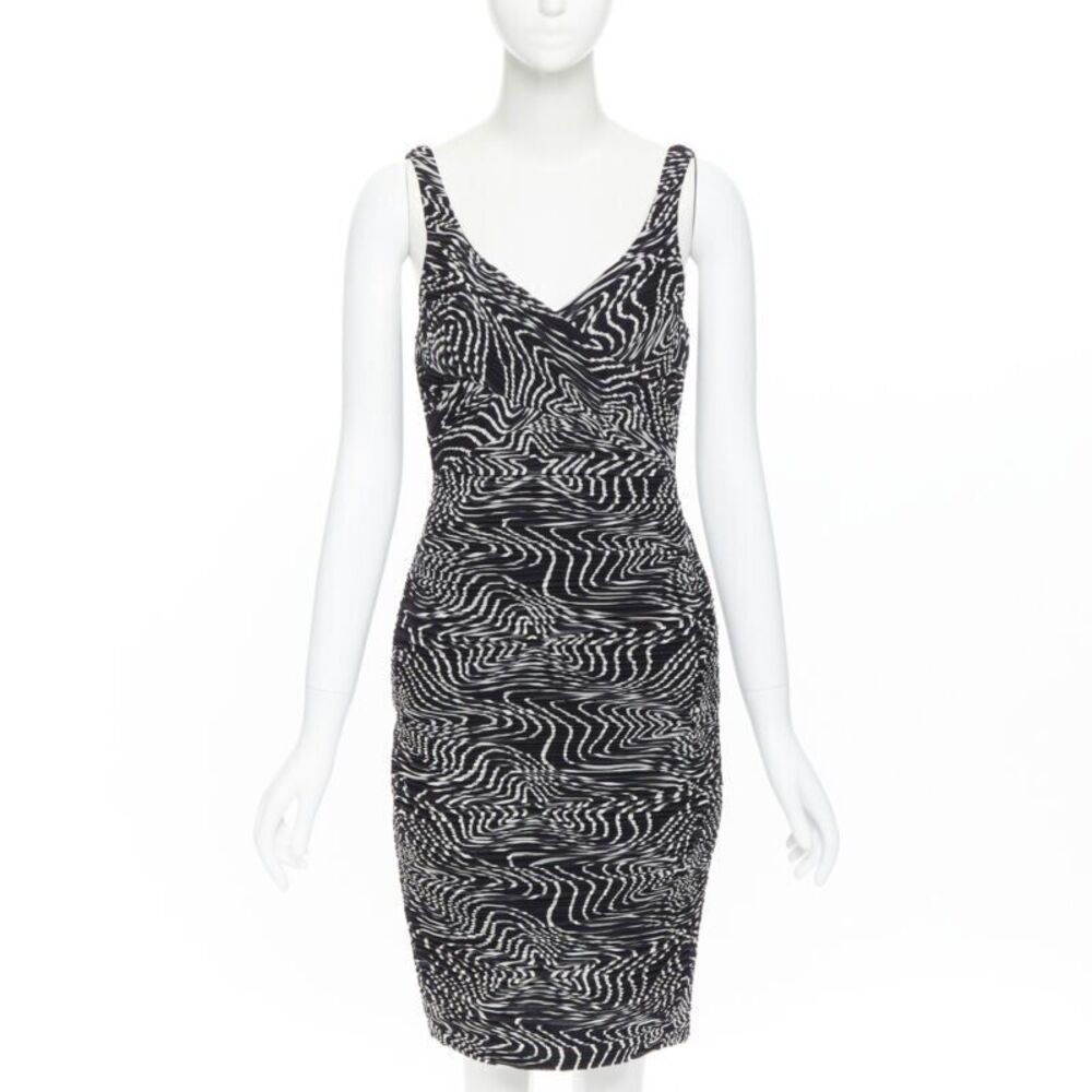 Versace silk swirl print ruche pleated cocktail dress